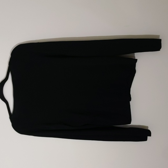 Ness| Black Long Sleeve Shirt With Buckle Laced Pattern Rayon Nylon Blend - Picture 2 of 9